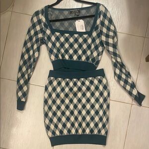 Blue Blush Teal and Cream Argyle Mini Dress